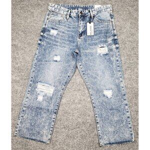 Rue21 Jeans Mens 34X26 Blue Denim Relaxed Crop Distressed Acid Wash Cotton New
